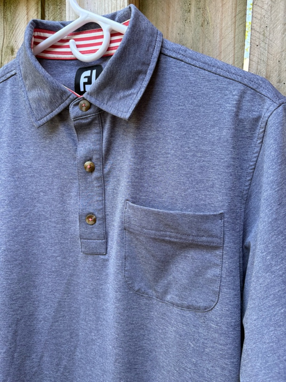 FootJoy Men's Blue/Gray Heather Golf Polo - Picture 2 of 7